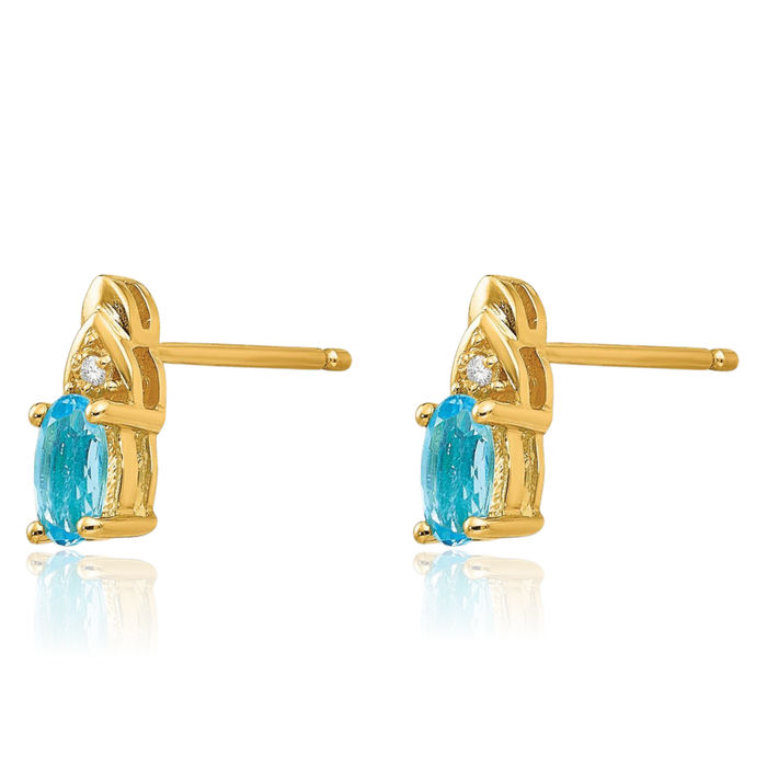 14K Solid Yellow Gold Swiss Blue Topaz Diamond Drop Dangle Stud Earrings December Birthstone Jewelry