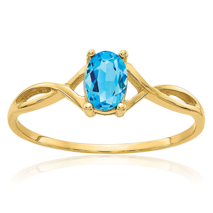 14K Solid Yellow Gold Swiss Blue Topaz Ring December Birthstone Jewelry