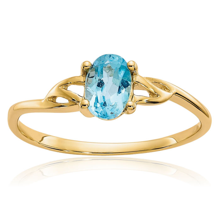 14K Solid Yellow Gold Swiss Blue Topaz Ring December Birthstone Jewelry