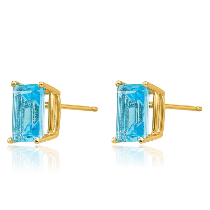 14K Solid Yellow Gold Swiss Blue Topaz Studs Gemstone Solitaire Earrings December Birthstone Jewelry