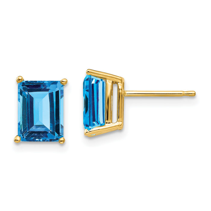 14K Solid Yellow Gold Swiss Blue Topaz Studs Gemstone Solitaire Earrings December Birthstone Jewelry