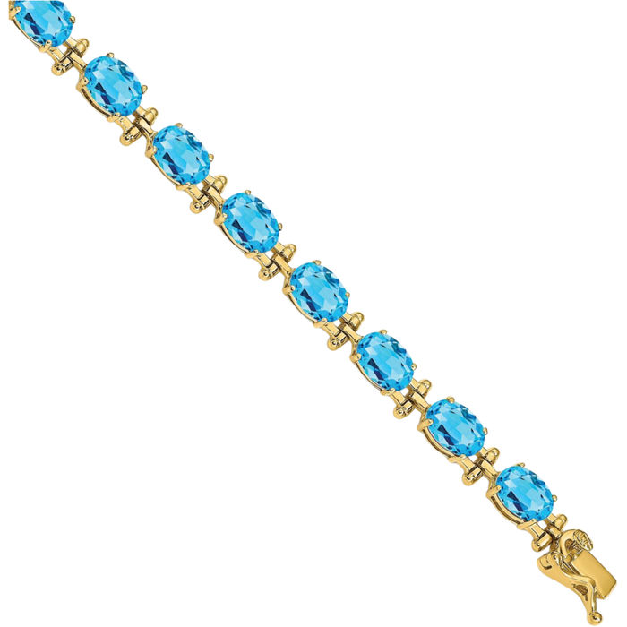 14K Solid Yellow Gold Swiss Blue Topaz Chain Gemstone Tennis Bracelet