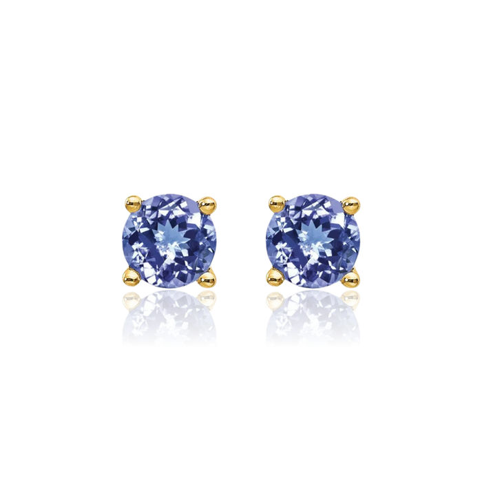 14K Solid Yellow Gold Blue Tanzanite Studs Gemstone Solitaire Earrings December Birthstone Jewelry