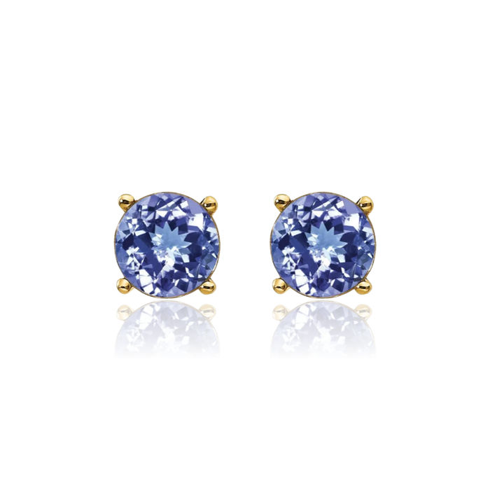 14K Solid Yellow Gold Blue Tanzanite Studs Gemstone Solitaire Earrings December Birthstone Jewelry