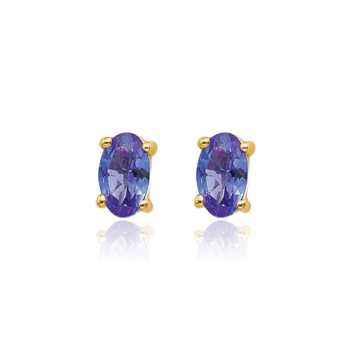 14K Solid Yellow Gold Blue Tanzanite Studs Gemstone Solitaire Earrings December Birthstone Jewelry