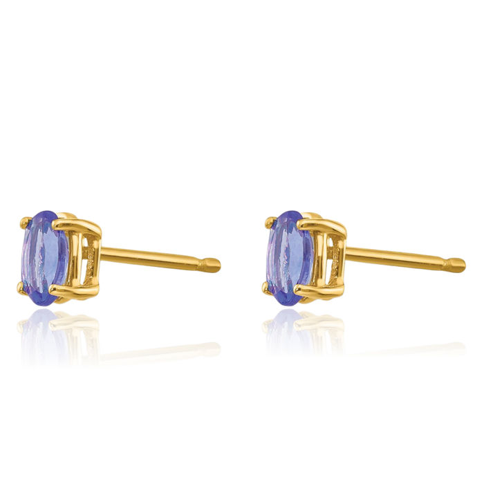 14K Solid Yellow Gold Blue Tanzanite Studs Gemstone Solitaire Earrings December Birthstone Jewelry