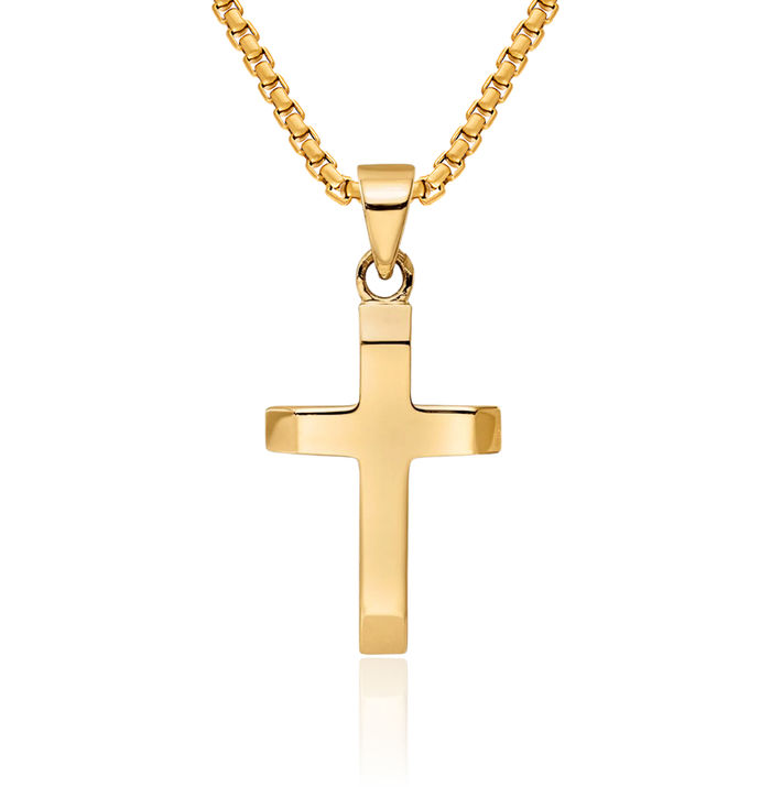 14K Solid Yellow Gold Tapered Latin Mexican Holy Cross Necklace Religious Chain Pendant Jesus Christ Charm