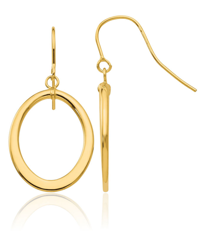 14K Solid Yellow Gold Tapered Oval Drop Dangle Earrings