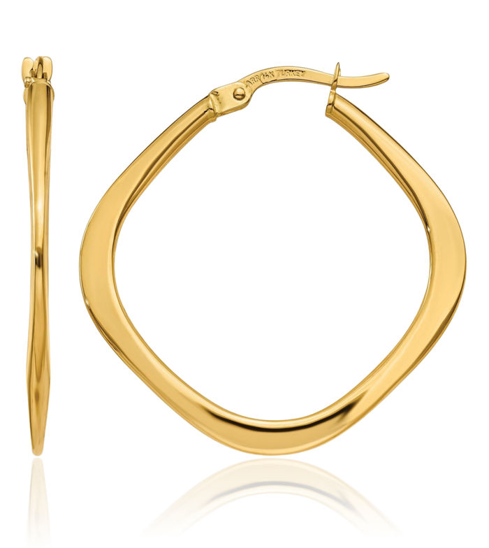 14K Solid Yellow Gold Tapered Square Medium Hoop Earrings