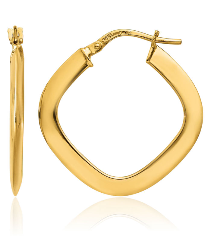 14K Solid Yellow Gold Tapered Square Medium Hoop Earrings