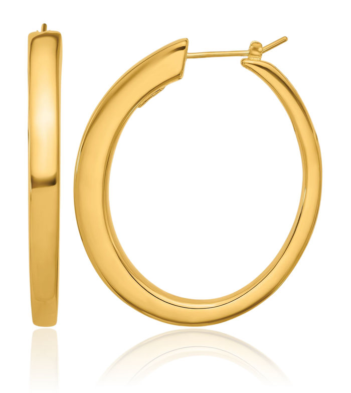 14K Solid Yellow Gold Tapered Square Tube Oval Large Hoop Earrings