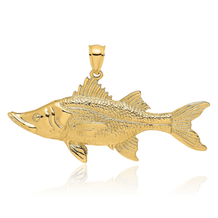 14K Solid Yellow Gold Tarpon Fish Necklace Chain Pendant Charm