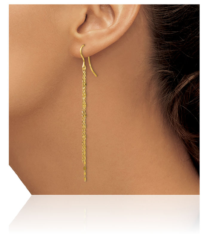 14K Solid Yellow Gold Tassel Shephard Hook Drop Dangle Earrings