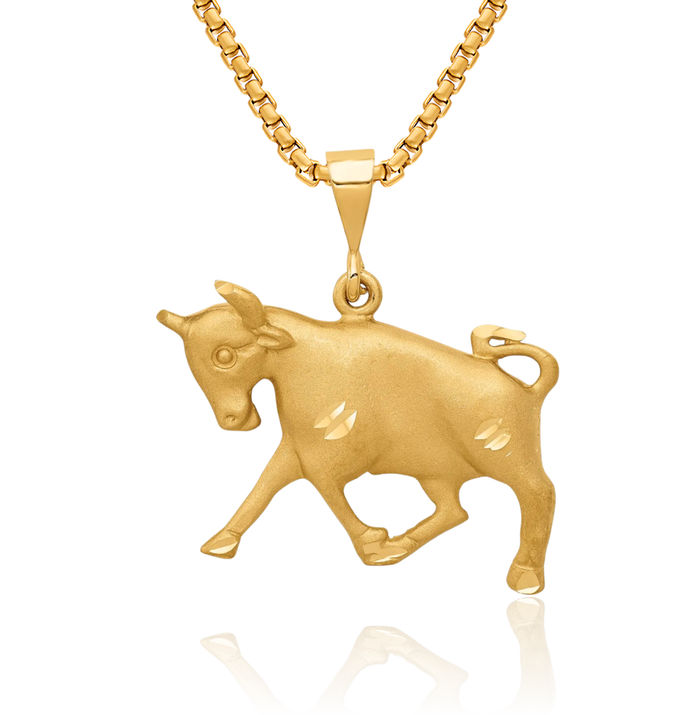 14K Solid Yellow Gold Taurus Zodiac Necklace Buffalo Bull Horoscope Pendant April May Birthday Charm Astrology Jewelry