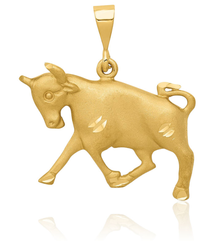 14K Solid Yellow Gold Taurus Zodiac Necklace Buffalo Bull Horoscope Pendant April May Birthday Charm Astrology Jewelry