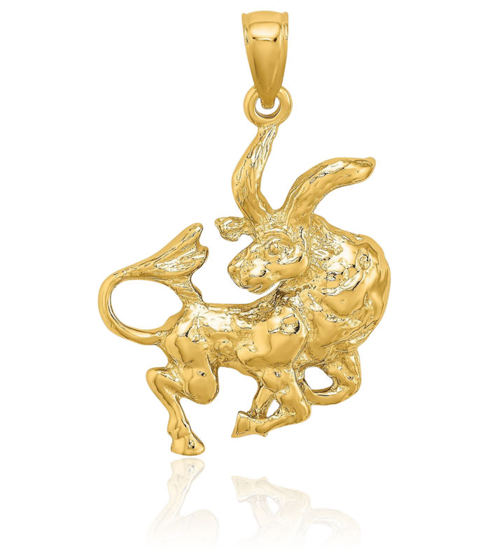 14K Solid Yellow Gold Taurus Zodiac Necklace Buffalo Bull Horoscope Pendant April May Birthday Charm Astrology Jewelry