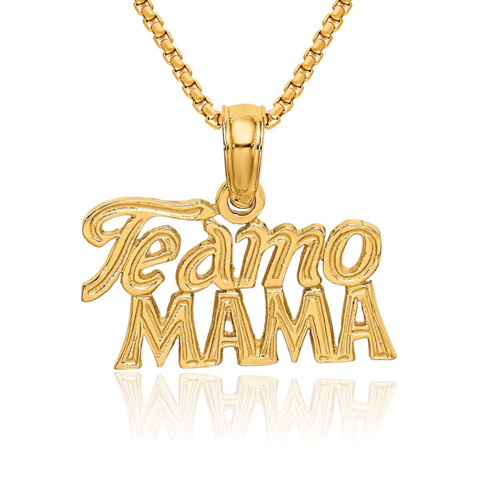 14K Solid Yellow Gold Te Amo Mama Necklace Chain Pendant Charm