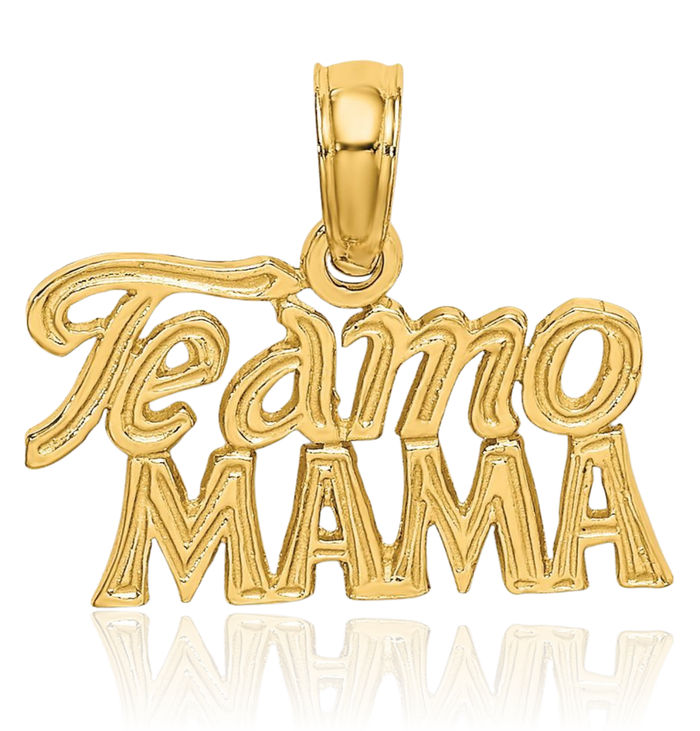 14K Solid Yellow Gold Te Amo Mama Necklace Chain Pendant Charm