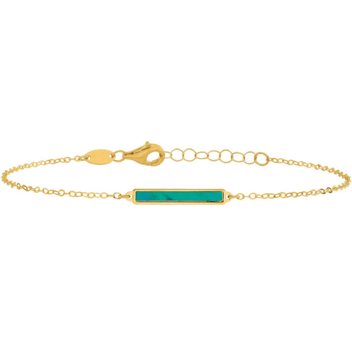 14K Solid Yellow Gold Teal/white Mother of Pearl Reversible Bar Chain Bracelet