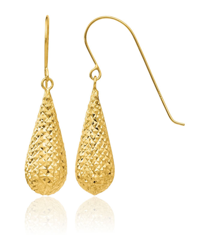 14K Solid Yellow Gold Tear Drop Dangle Earrings