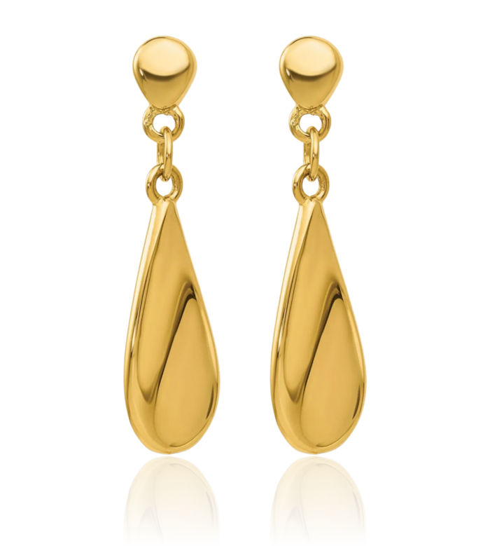 14K Solid Yellow Gold Tear Drop Dangle Earrings