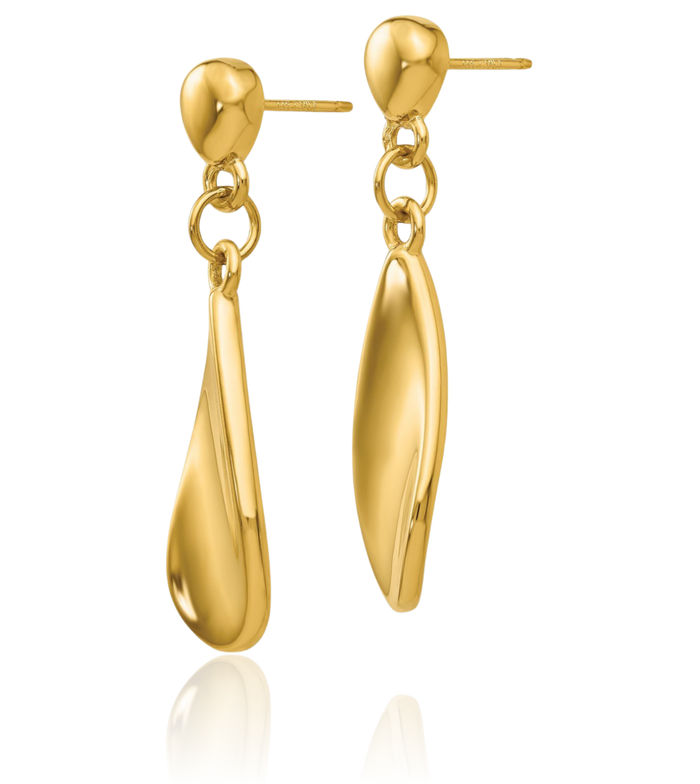 14K Solid Yellow Gold Tear Drop Dangle Earrings