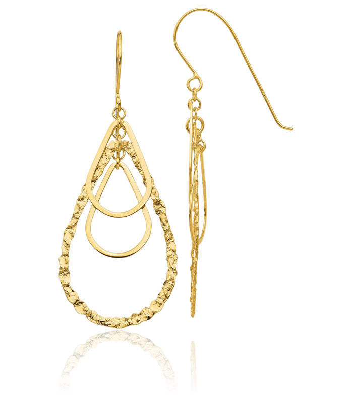 14K Solid Yellow Gold Tear Drop Dangle Earrings