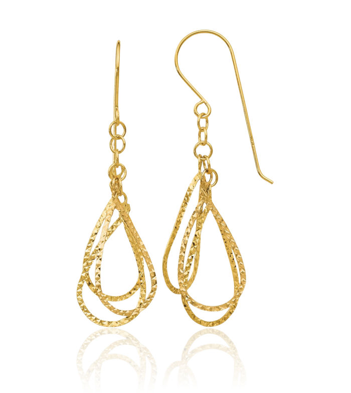 14K Solid Yellow Gold Tear Drop Dangle Earrings