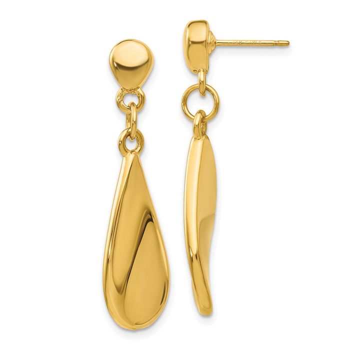 14K Solid Yellow Gold Tear Drop Dangle Earrings