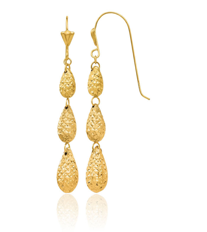 14K Solid Yellow Gold Teardrop Drop Dangle Earrings