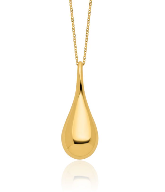 14K Solid Yellow Gold Teardrop Geometric Necklace Chain