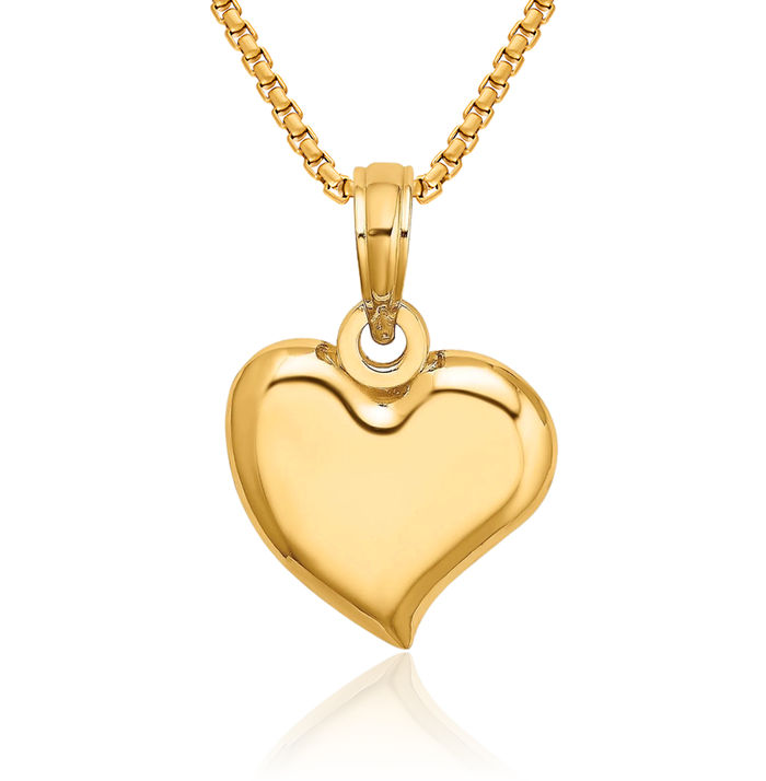 14K Solid Yellow Gold Teardrop Heart Necklace Pear Pendant Charm