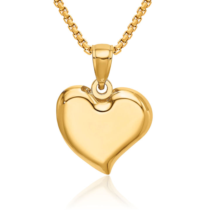 14K Solid Yellow Gold Teardrop Heart Necklace Pear Pendant Charm