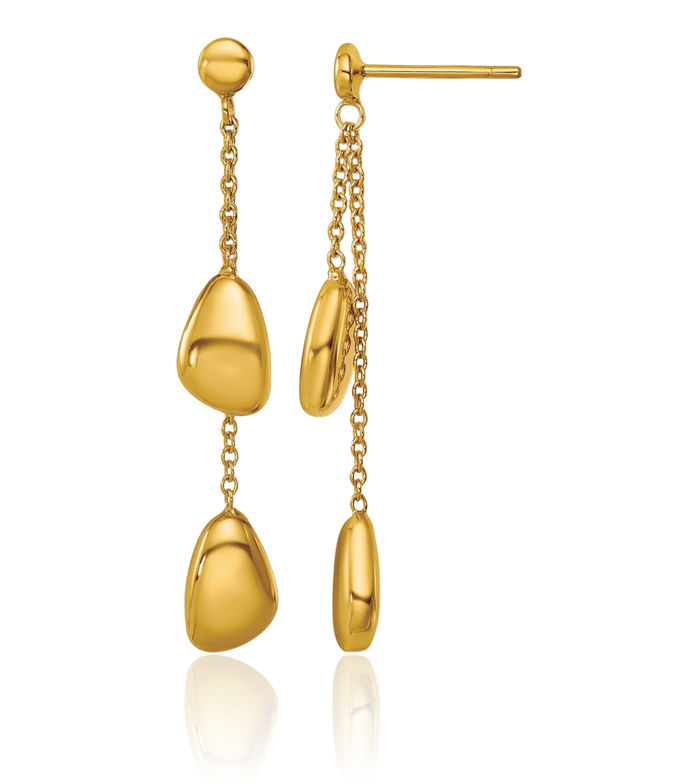 14K Solid Yellow Gold Contemporary Teardrop Post Drop Dangle Earrings