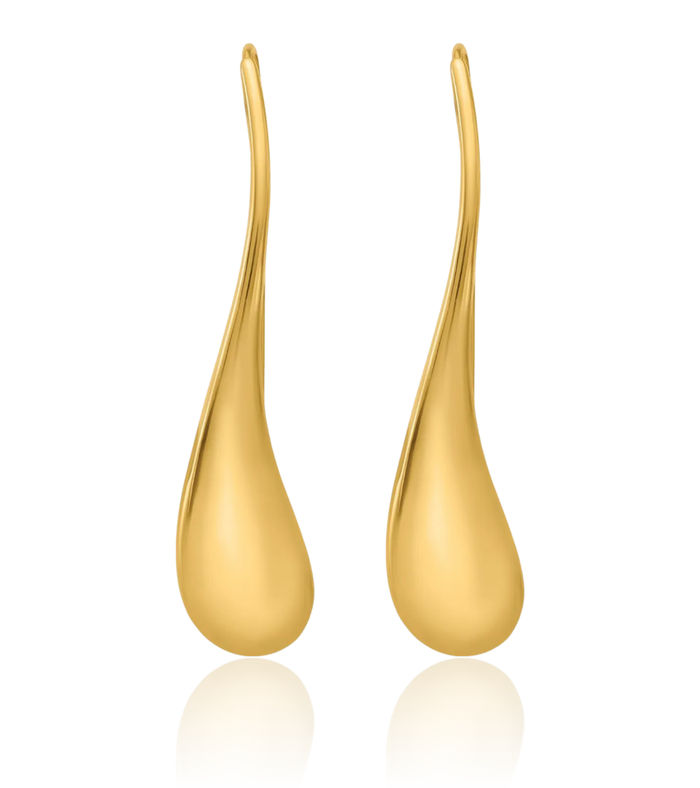 14K Solid Yellow Gold Teardrop Threader Drop Dangle Earrings