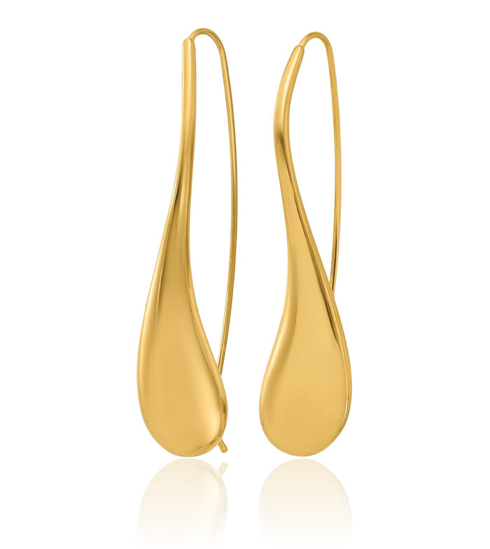 14K Solid Yellow Gold Teardrop Threader Drop Dangle Earrings