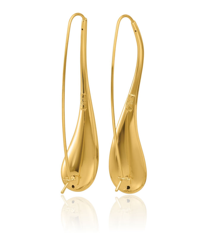 14K Solid Yellow Gold Teardrop Threader Drop Dangle Earrings