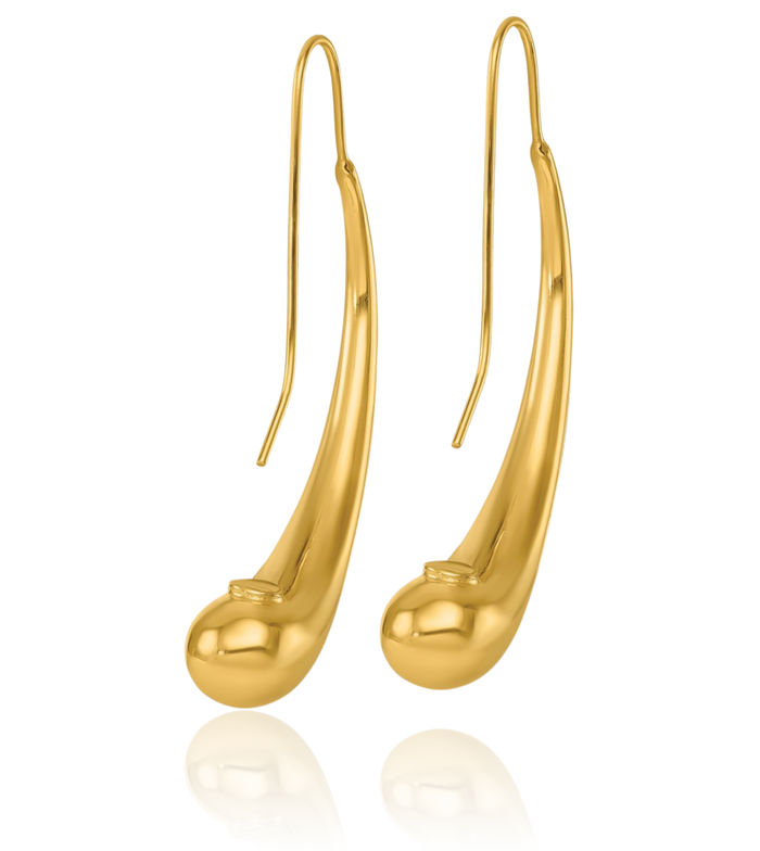 14K Solid Yellow Gold Teardrop Threader Drop Dangle Earrings