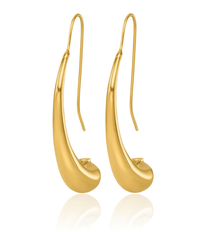 14K Solid Yellow Gold Teardrop Threader Drop Dangle Earrings