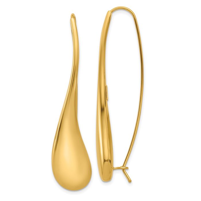 14K Solid Yellow Gold Teardrop Threader Drop Dangle Earrings