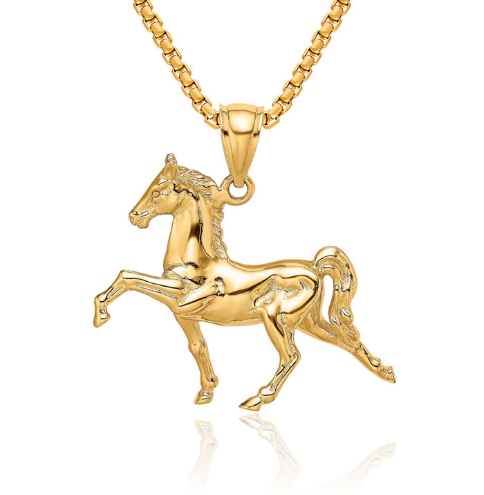 14K Solid Yellow Gold Tennessee Horse Head Necklace Animal Lover Pendant Equestrian Charm