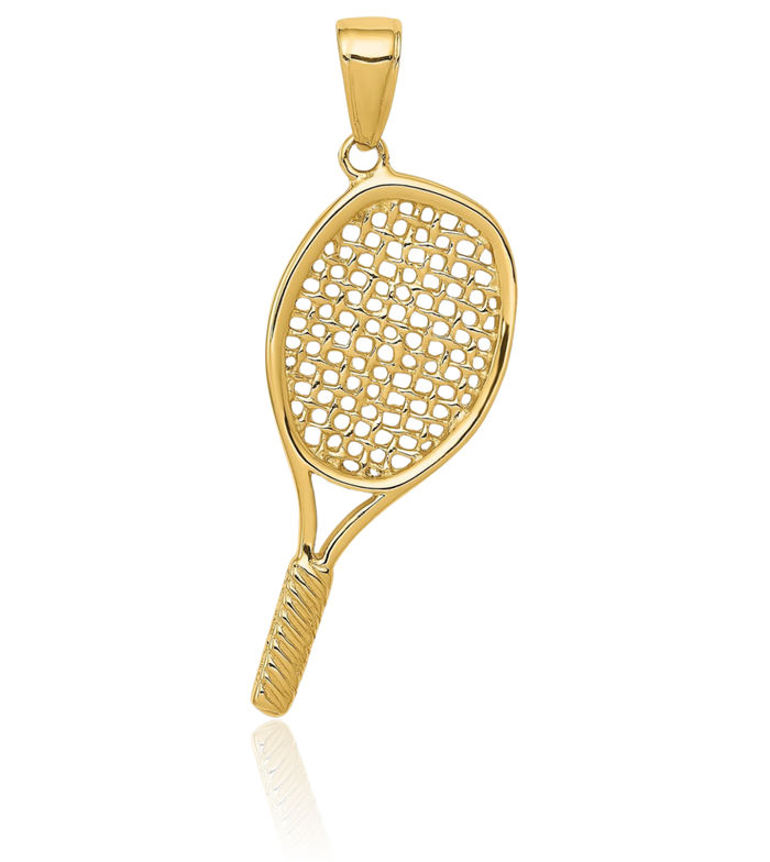 14K Solid Yellow Gold Tennis Racquet Necklace Charm Sports Pendant