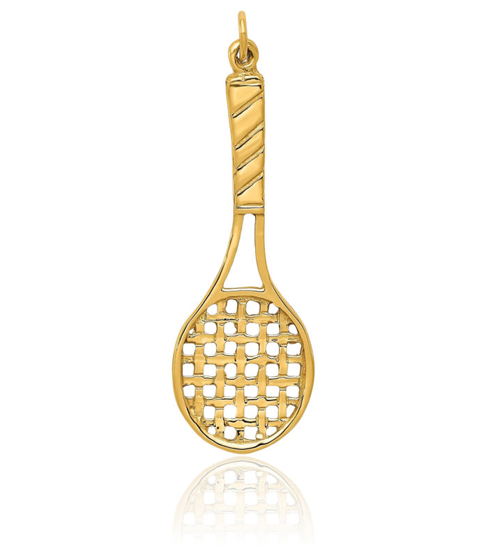 14K Solid Yellow Gold Tennis Racquet Necklace Charm Sports Pendant