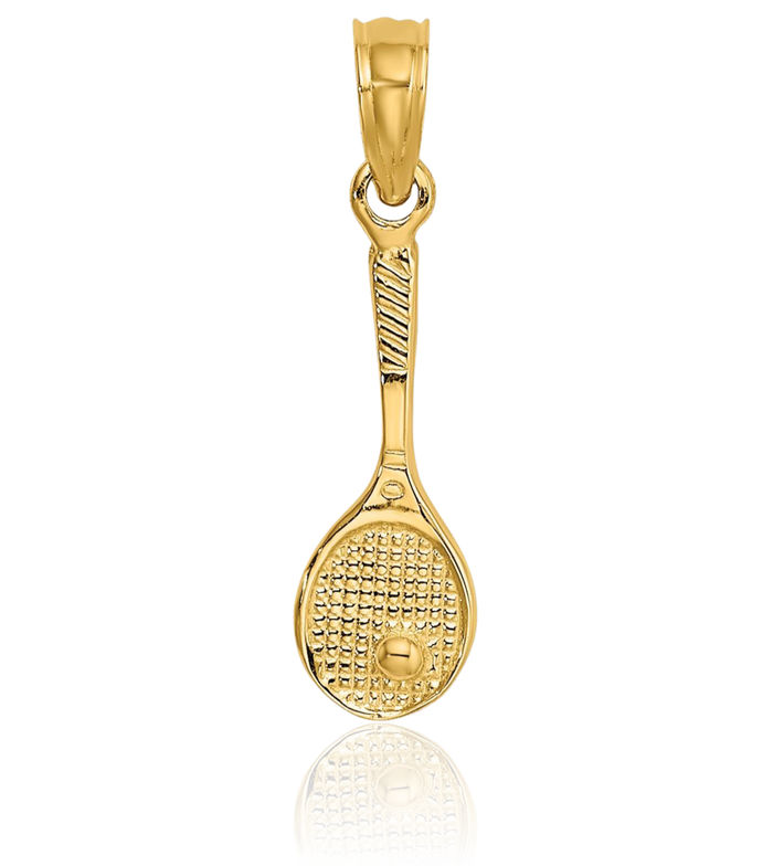 14K Solid Yellow Gold Tennis Racquet Necklace Charm Sports Pendant