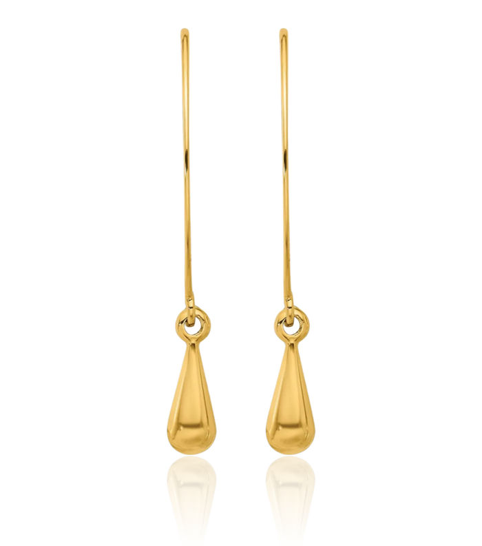 14K Solid Yellow Gold Threader Hook Drop Dangle Earrings