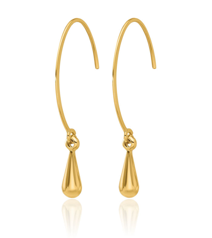 14K Solid Yellow Gold Threader Hook Drop Dangle Earrings