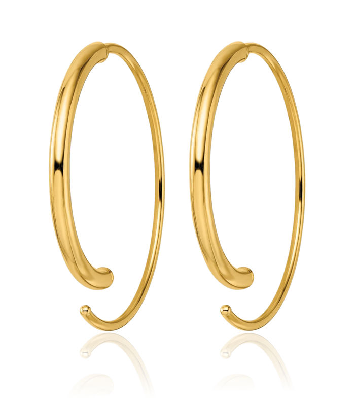 14K Solid Yellow Gold Threader Medium Hoop Drop Dangle Earrings