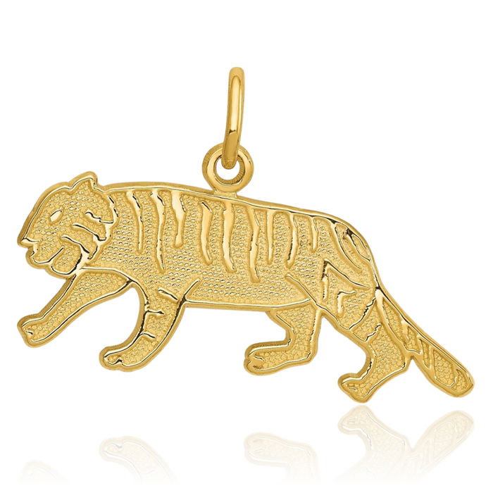 14K Solid Yellow Gold Tiger Necklace Chain Pendant Charm