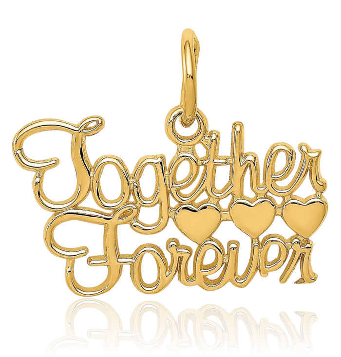 14K Solid Yellow Gold Together Forever Necklace Chain Pendant Charm
