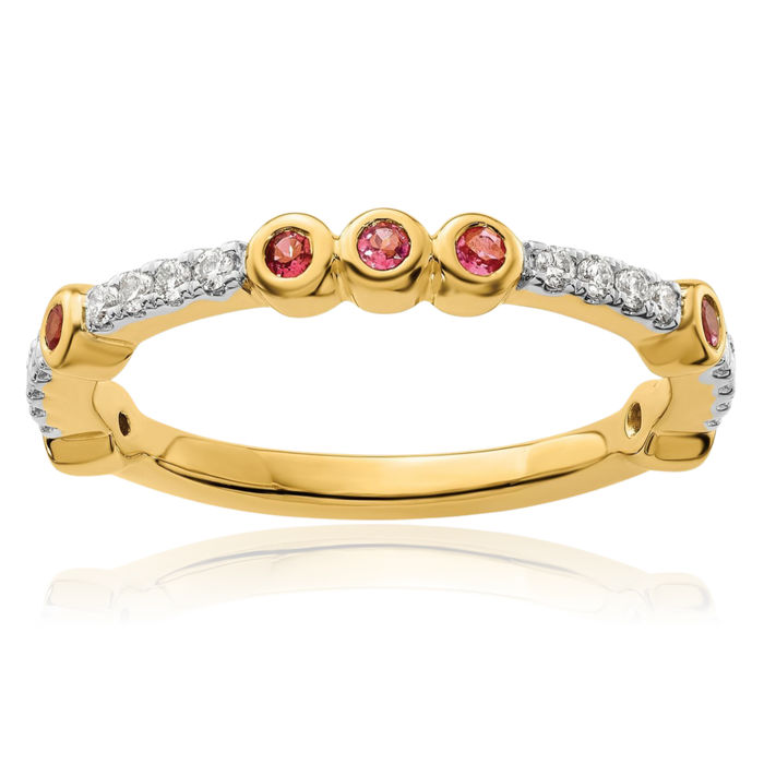 14K Solid Yellow Gold Pink Tourmaline Diamond Stacking Ring Gemstone Band October Birthstone Jewelry